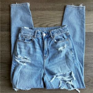 American Eagle Outfitters Women's Light Blue Distressed Skinny Jeans